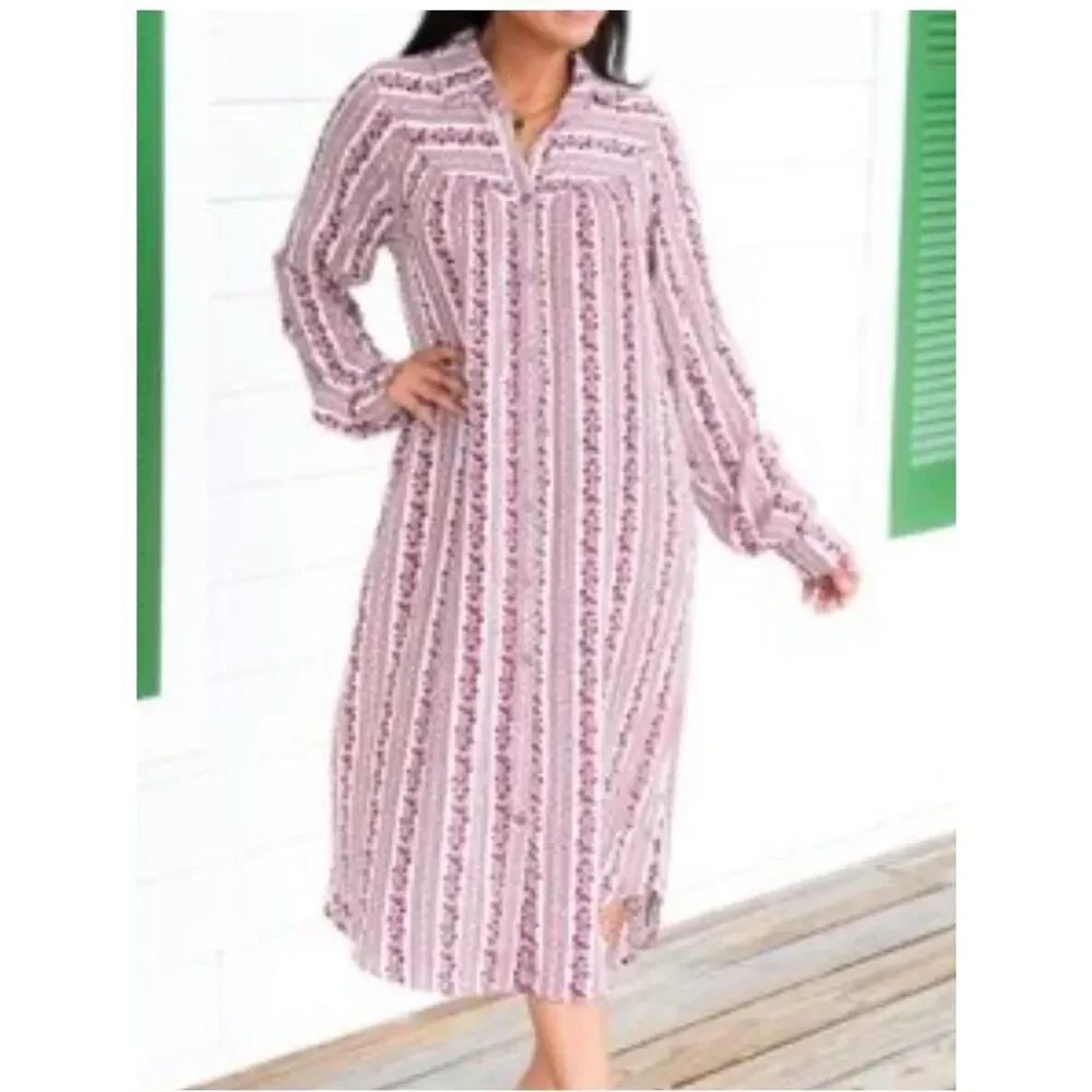 0066 Women's Pink Printed Midi Shirt Dress